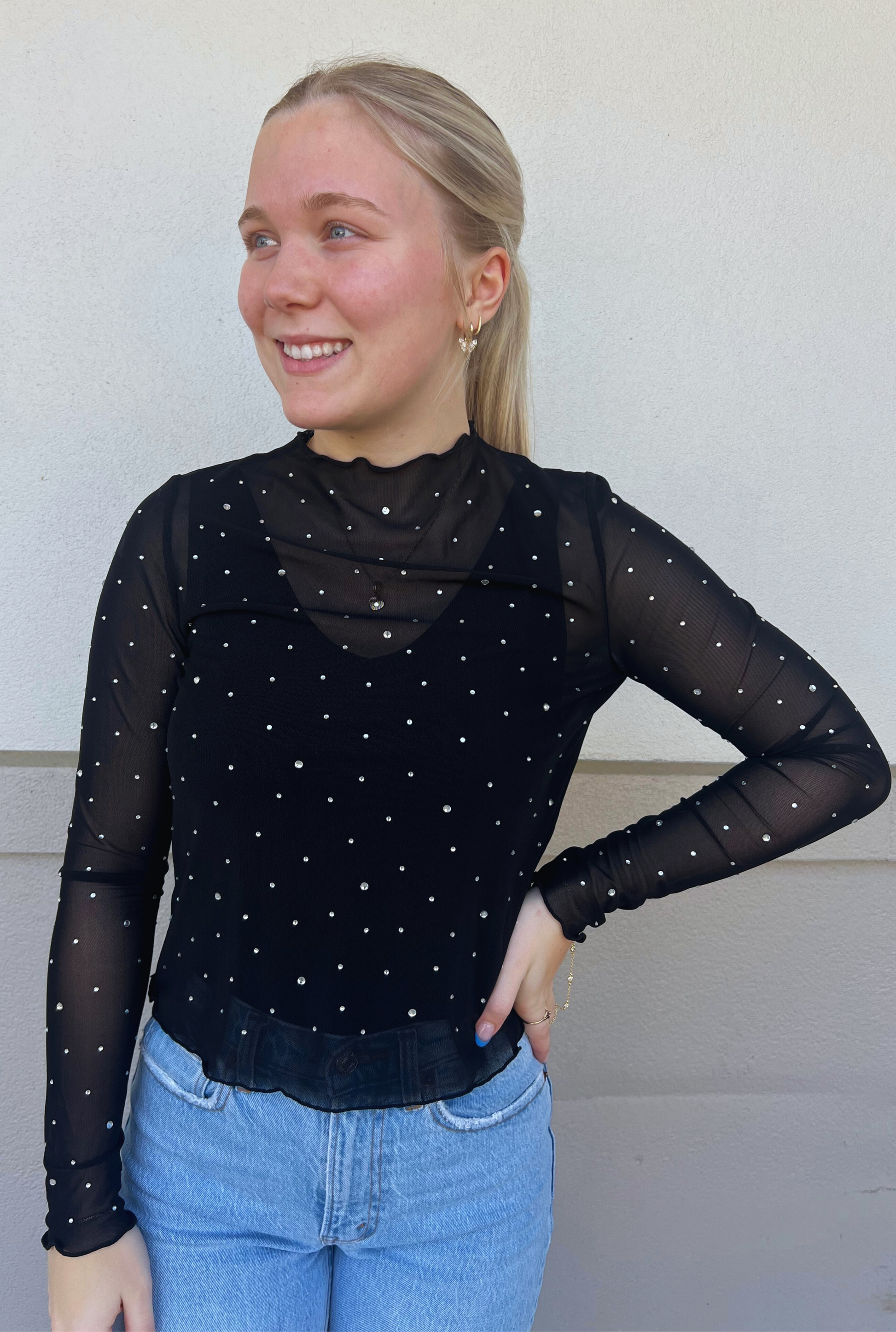 CHIC RHINESTONE MESH TOP