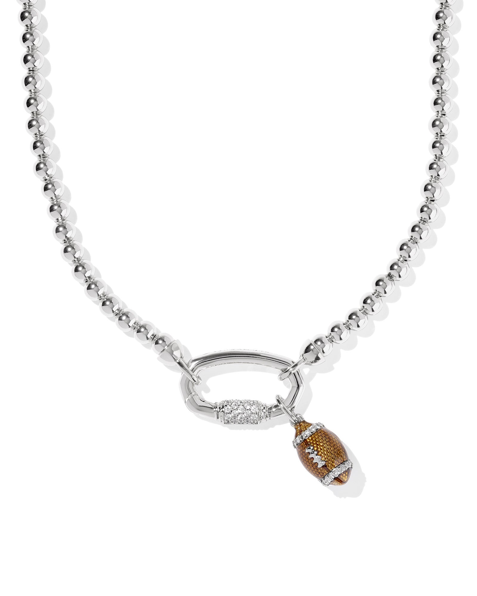 FOOTBALL METAL STRAND NECKLACE SILVER WHITE CZ