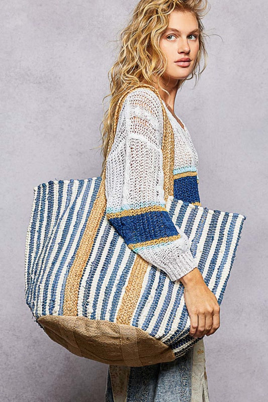 BLUE WOVEN TOTE BAG