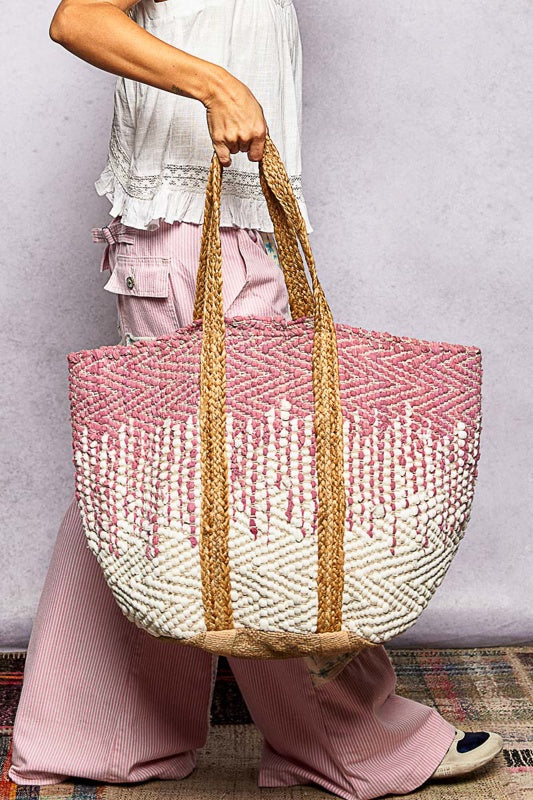 PINK WOVEN TOTE BAG