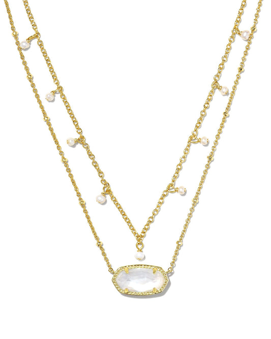 ELISA PEARL MULTI STRAND NECKLACE GOLD IVORY MOTHER OF PEARL