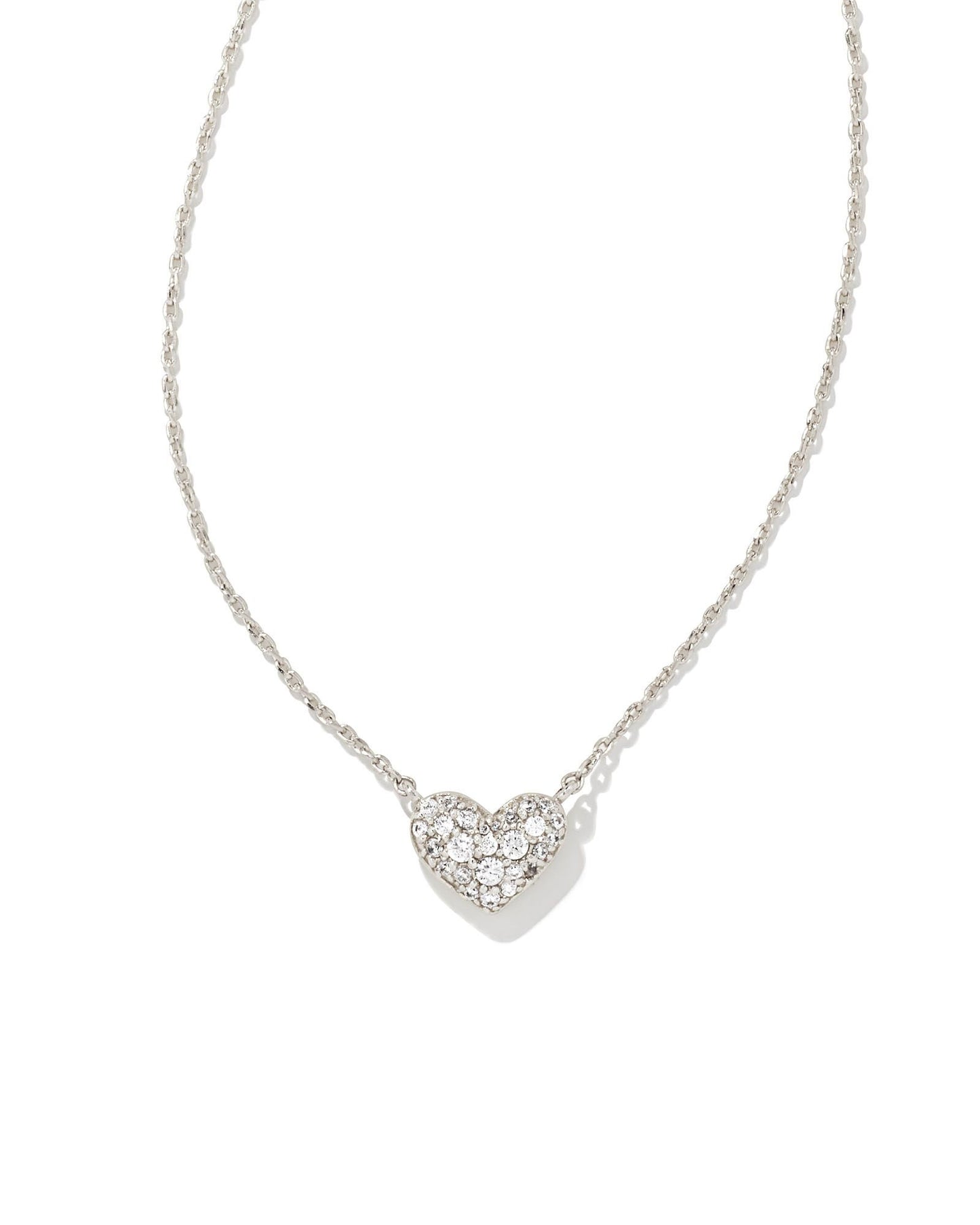 ARI PAVE CRYSTAL HEART NECKLACE SILVER WHITE CRYSTAL