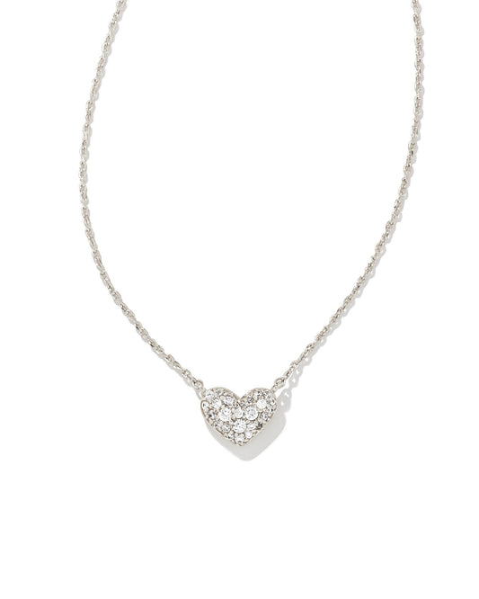 ARI PAVE CRYSTAL HEART NECKLACE SILVER WHITE CRYSTAL