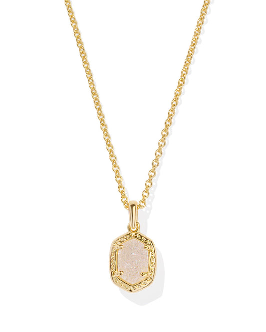 DAPHNE PAVE FRAME SHORT PENDANT NECKLACE GOLD IRIDESCENT DRUSY