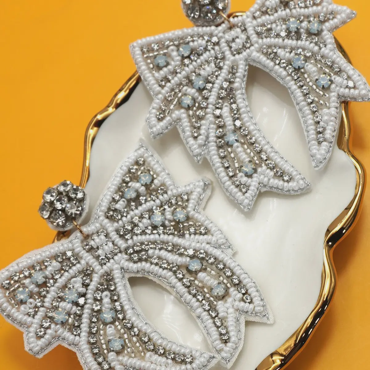 Christmas Holiday White Bow Beaded Earrings