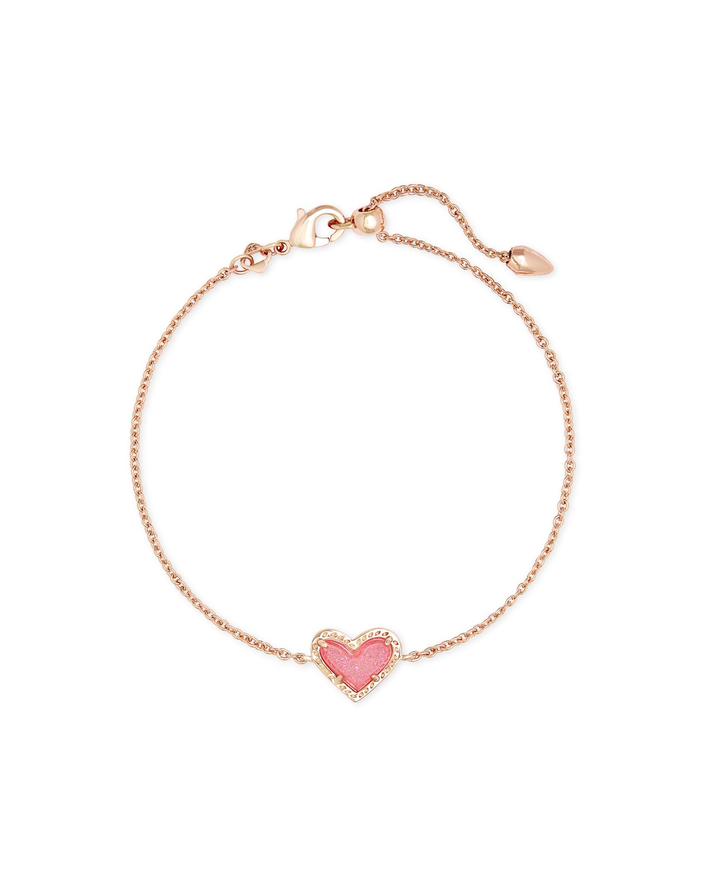 ARI HEART DELICATE CHAIN BRACELET ROSE GOLD PINK DRUSY