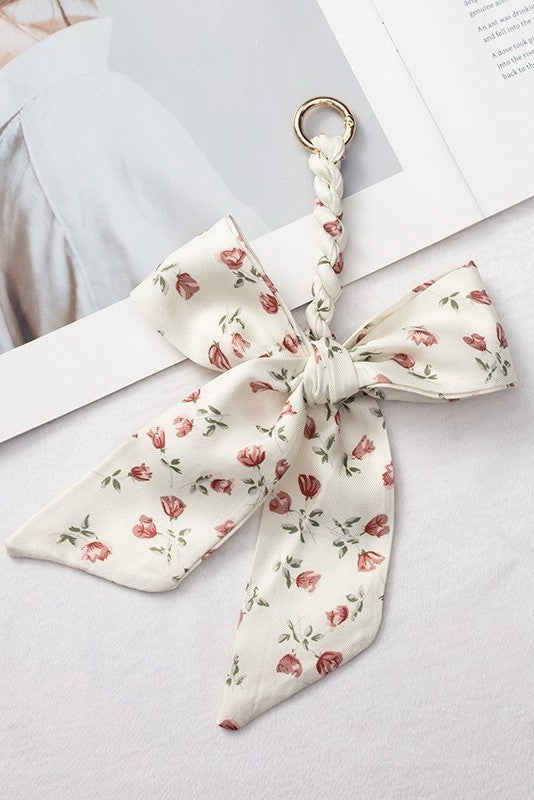 Floral Silk Bow Bag Charm Keychain
