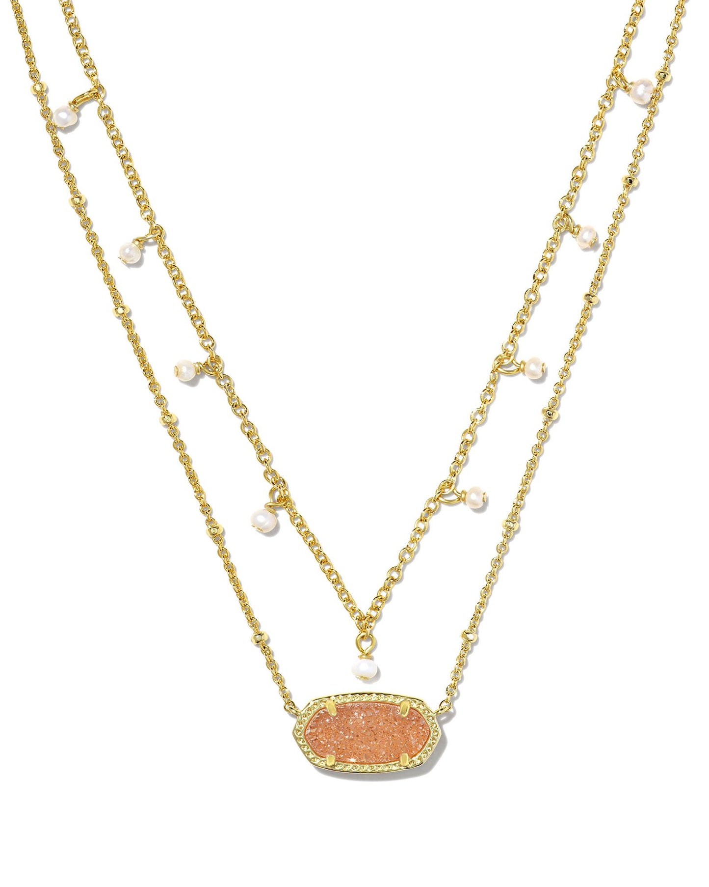 ELISA PEARL MULTI STRAND NECKLACE GOLD SAND DRUSY