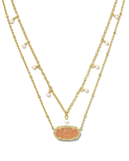 ELISA PEARL MULTI STRAND NECKLACE GOLD SAND DRUSY