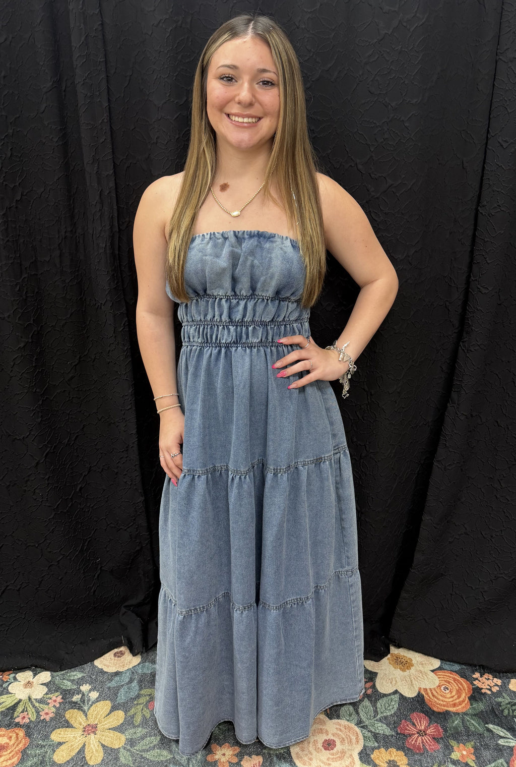 STRAPLESS DENIM DRESS