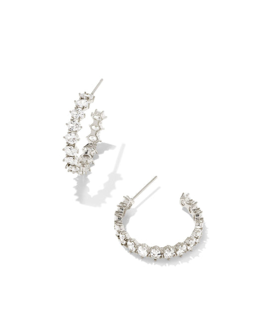 CAILIN CRYSTAL HOOP EARRINGS RHODIUM METAL WHITE CZ