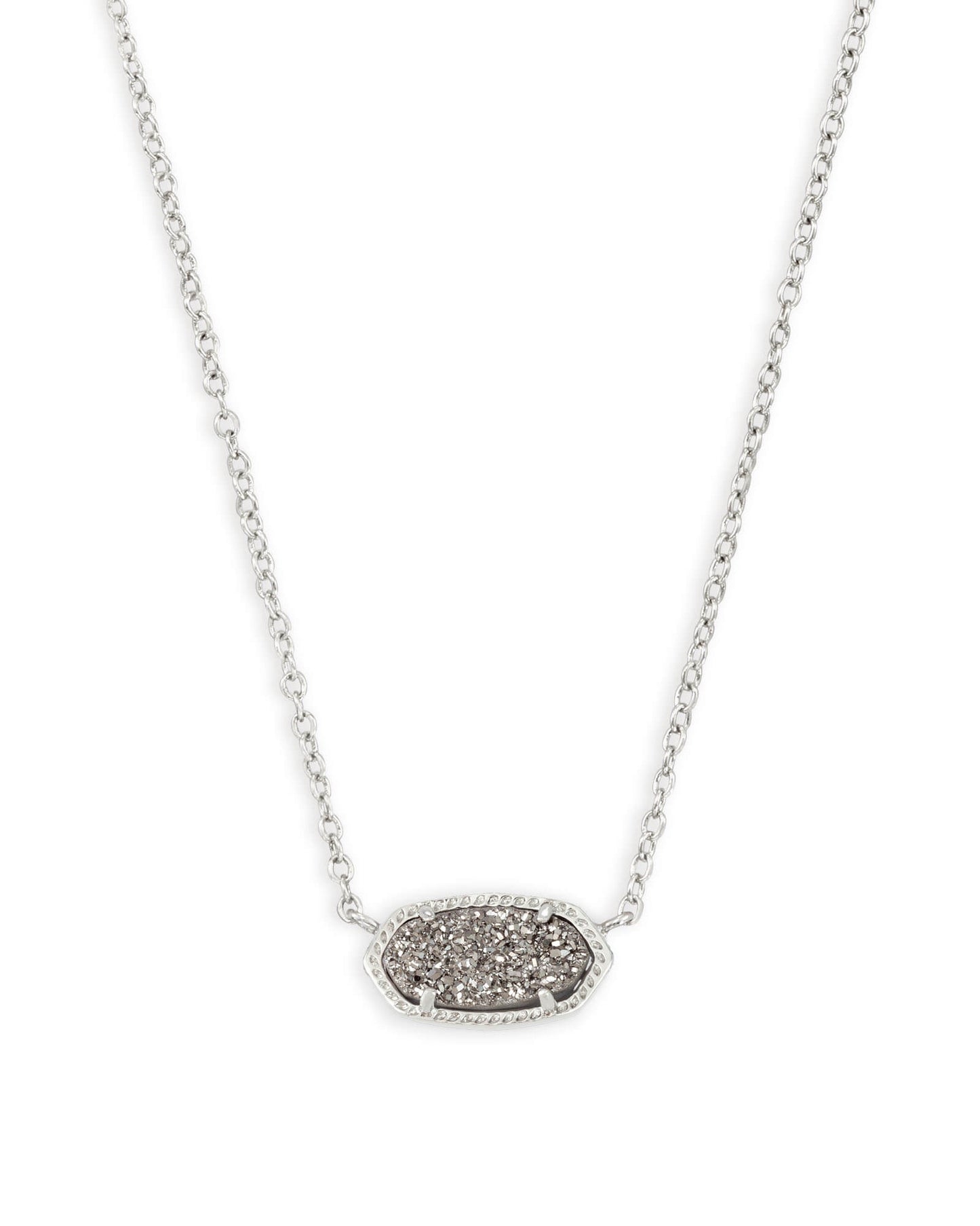 ELISA SHORT PENDANT NECKLACE RHODIUM PLATINUM DRUSY