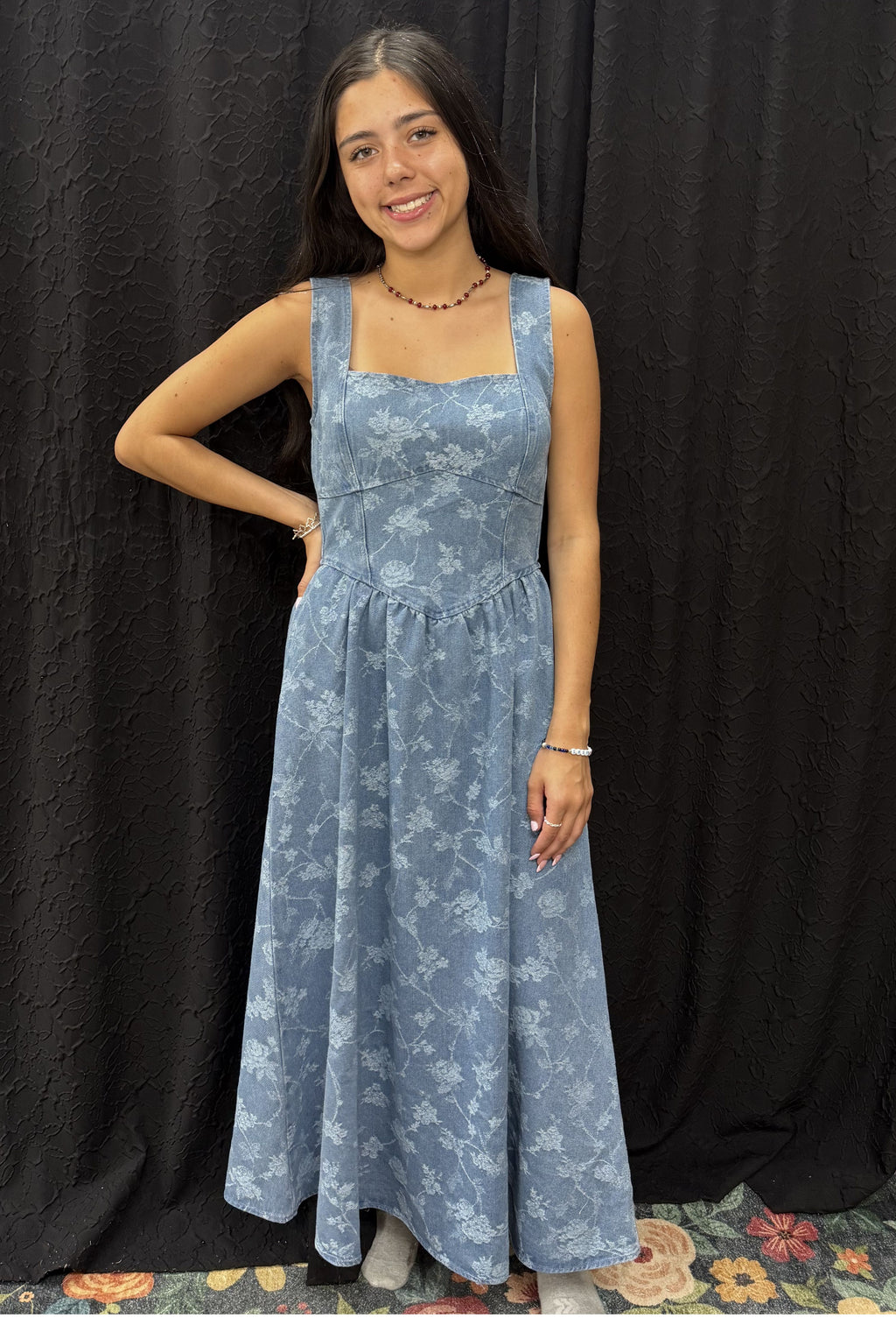 FLORAL DENIM DRESS