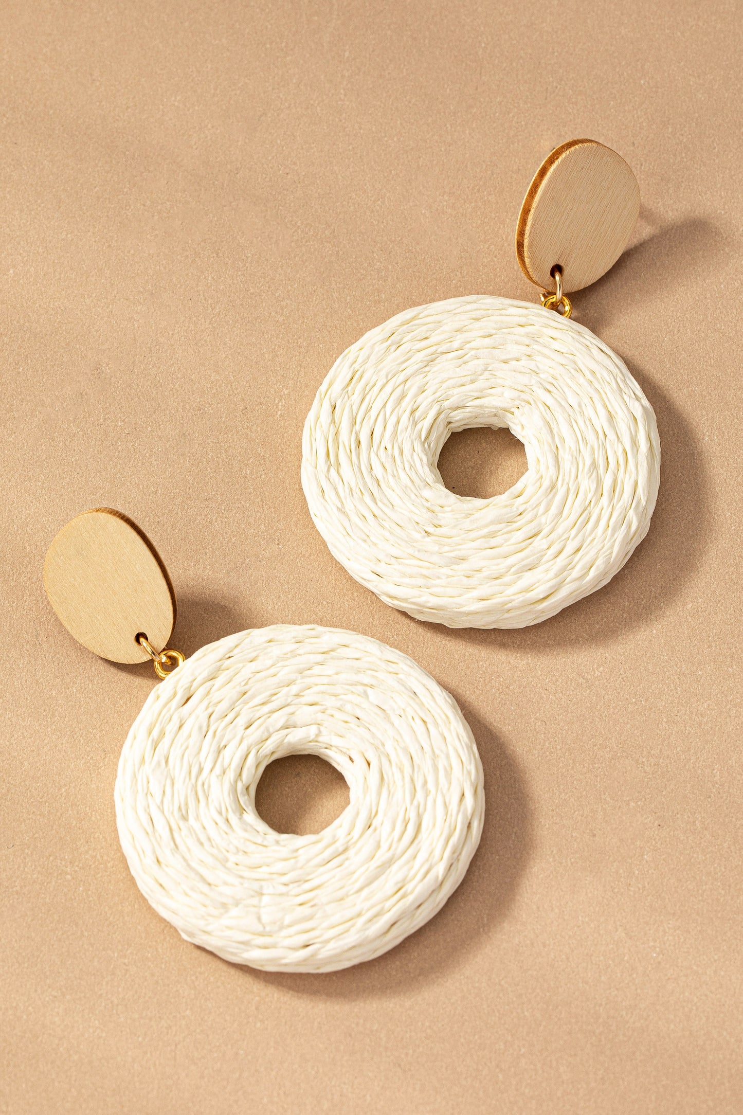 Raffia Straw Hoop Drop Earrings