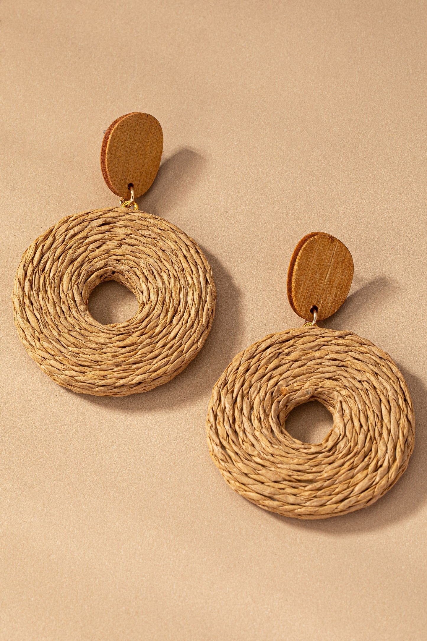 Raffia Straw Hoop Drop Earrings