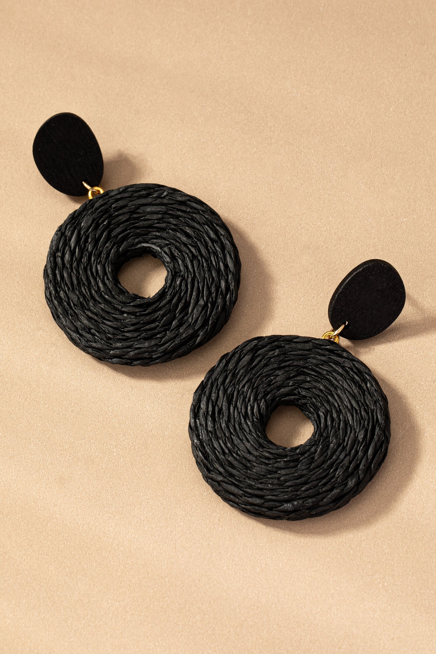 Raffia Straw Hoop Drop Earrings