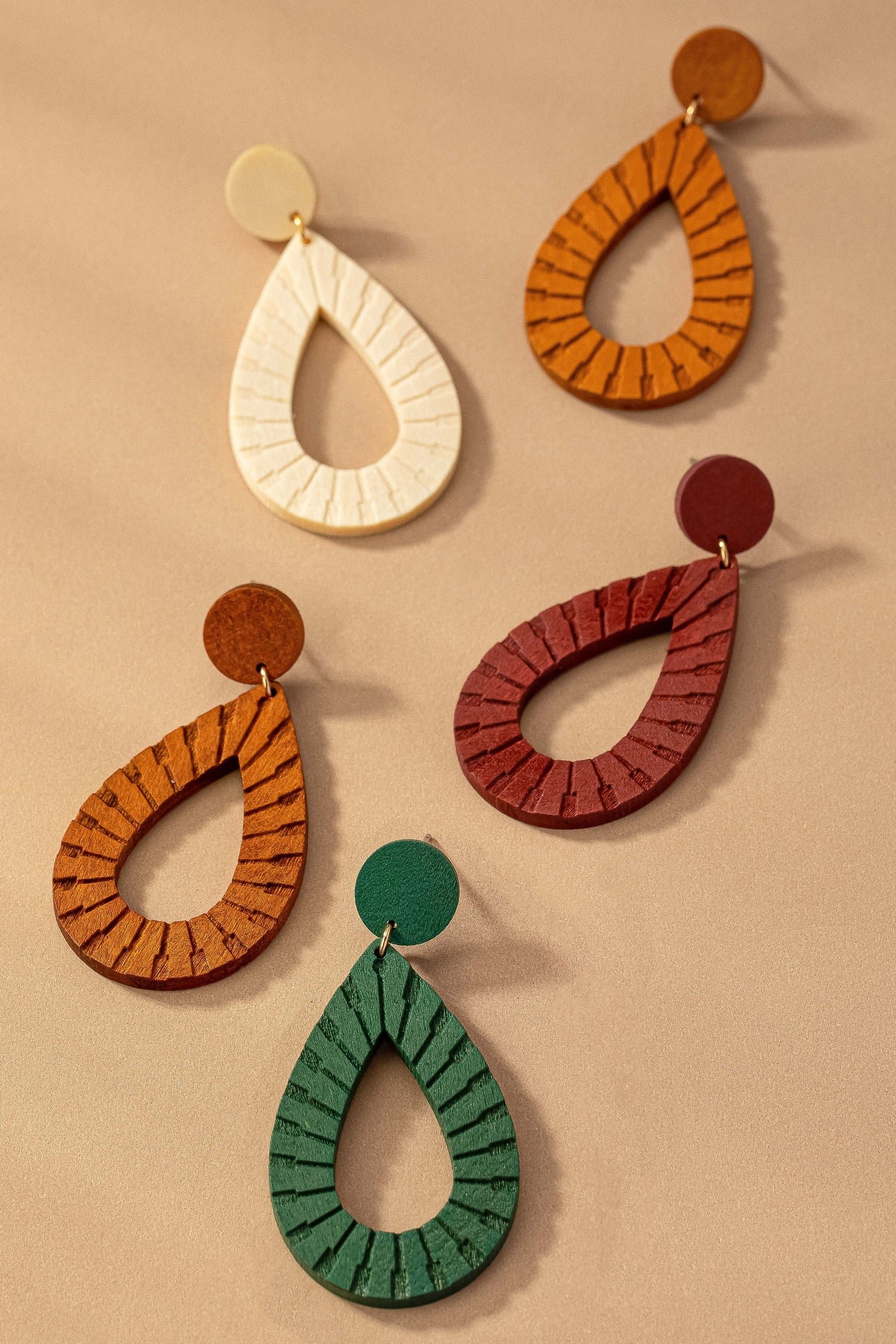 ENGRAVED WOOD DROP EARRINGS