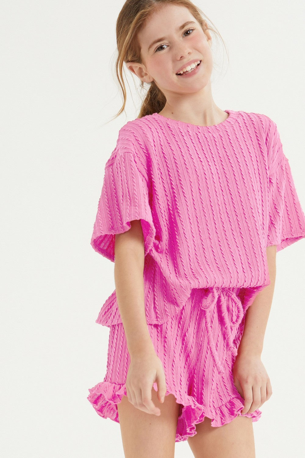 KIDS PINK RIBBED SET