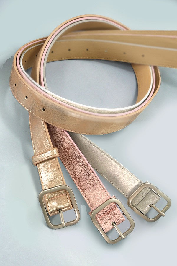 METALLIC SQUARE BUCKLE FAUX LEATHER BELT