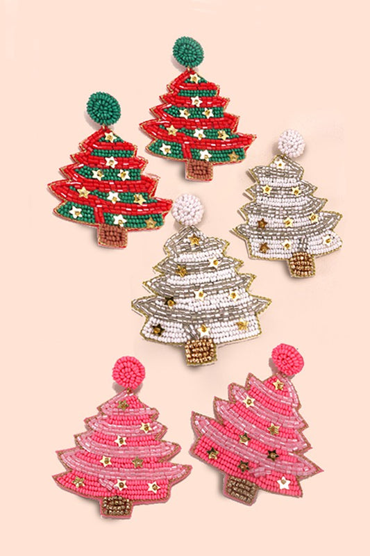 CHRISTMAS TREE HOLIDAY SEEDBEAD EARRINGS