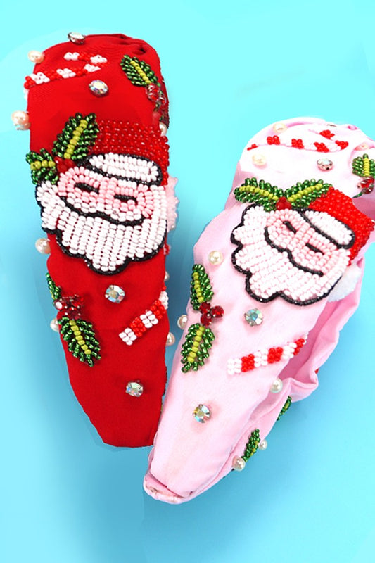 Santa Claus Christmas Holiday Seed Bead Headband