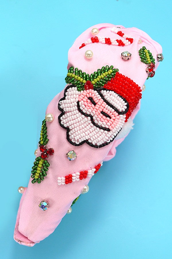 Santa Claus Christmas Holiday Seed Bead Headband