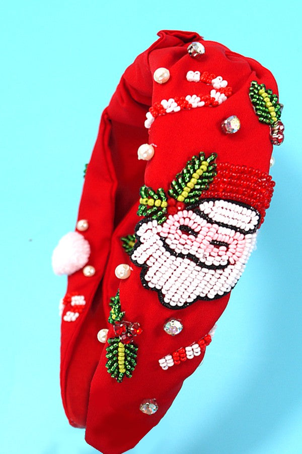 Santa Claus Christmas Holiday Seed Bead Headband