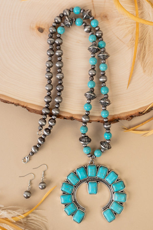 Horseshoe Turquoise Squash Blossom Necklace