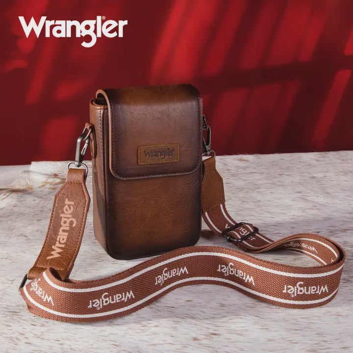 Wrangler Crossbody Cell Phone Purse with Back Card Slots - Brown