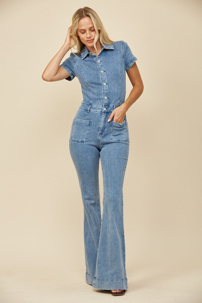 DENIM FLARED JUMPSUIT