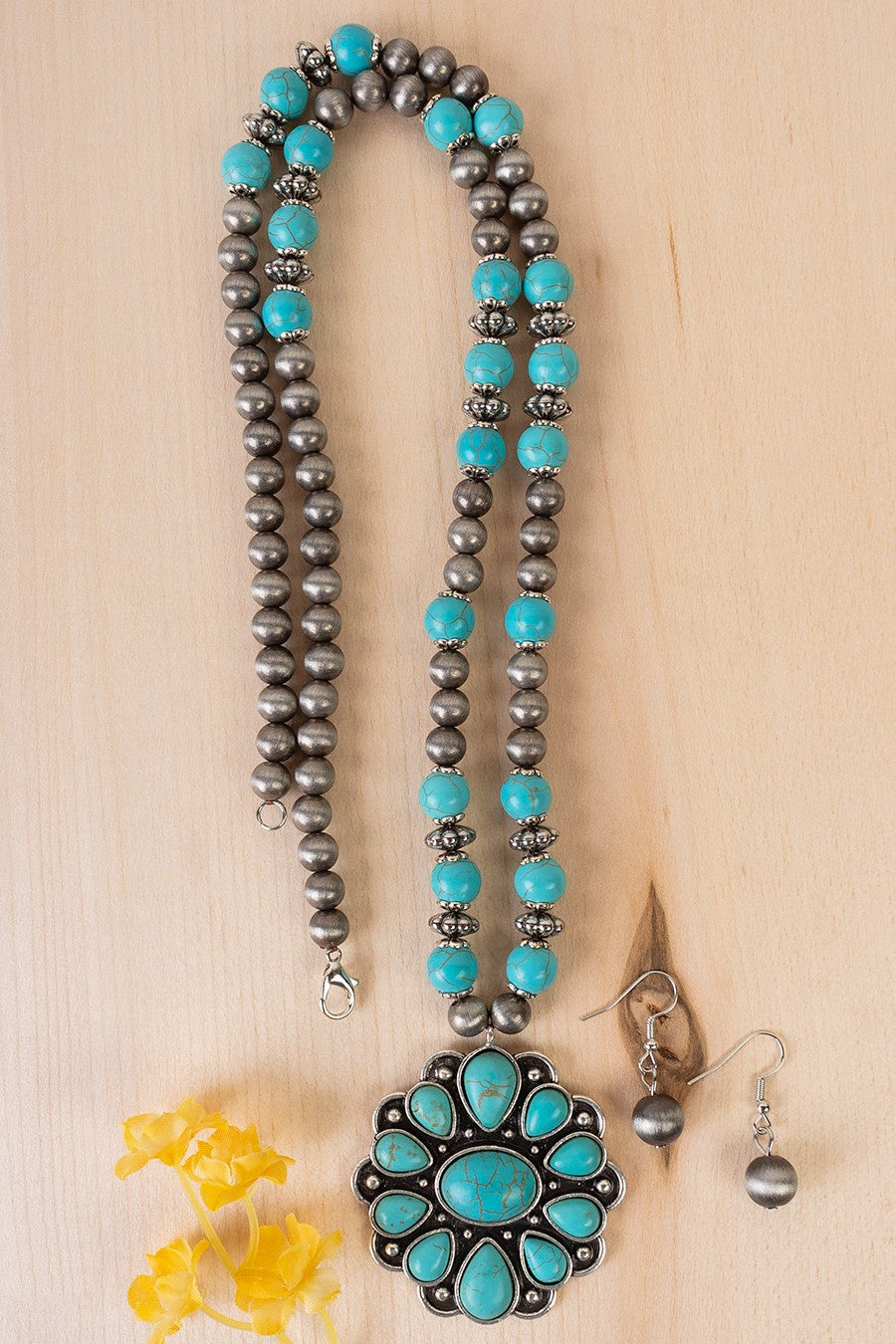 Turquoise Squash Blossom Concho Necklace