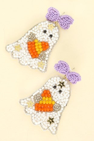HALLOWEEN GHOST SEED BEAD DANGLE EARRINGS