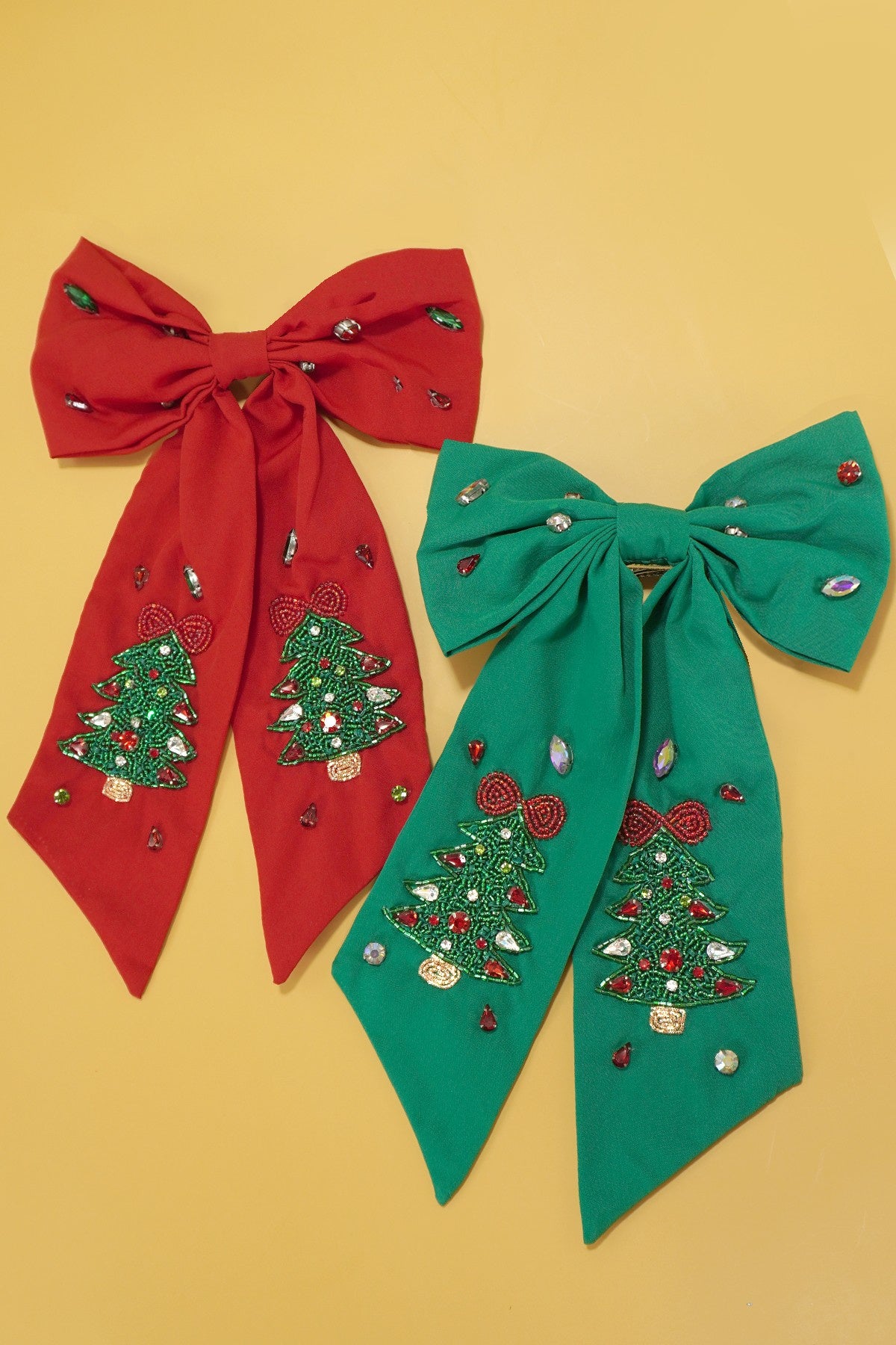 CHRISTMAS TREE SEED BEAD HAIR BOW CLIPS