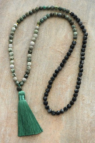 Natural Stone Long Beaded Necklace with Tassel