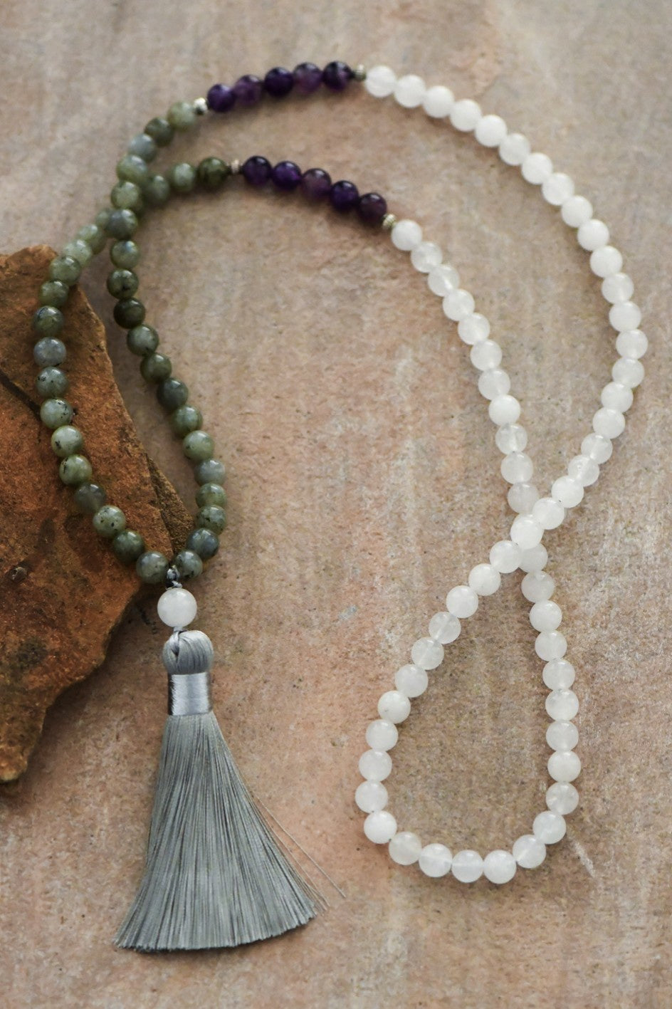 Natural Stone Bead Necklace with Tassel