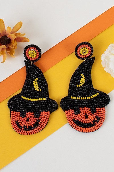 Beaded Jack-o'-Lantern Earrings