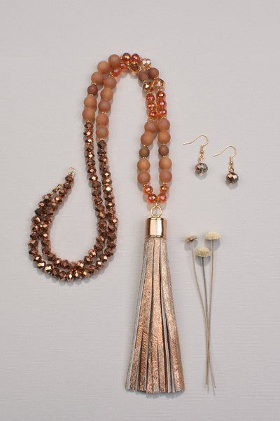 Leopard Beaded Tassel Necklace