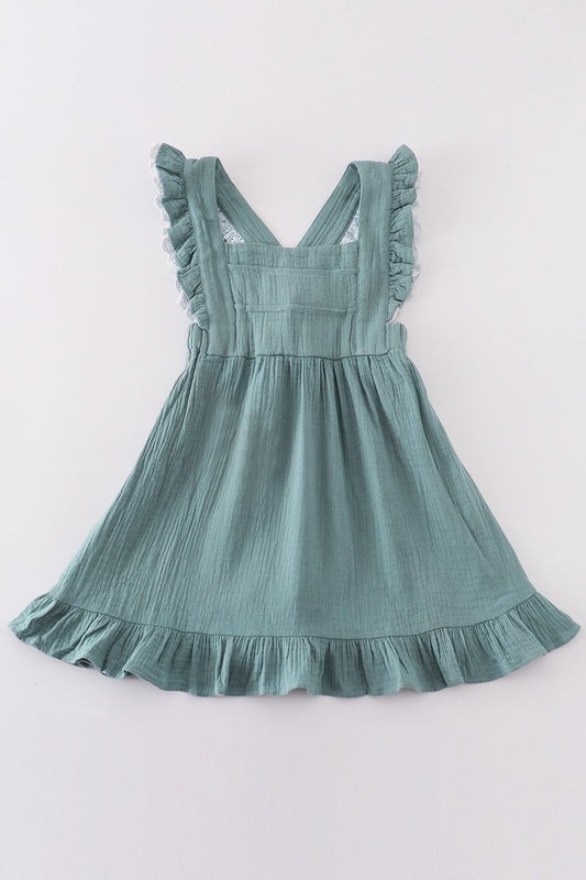 BLUE MUSLIN RUFFLE DRESS