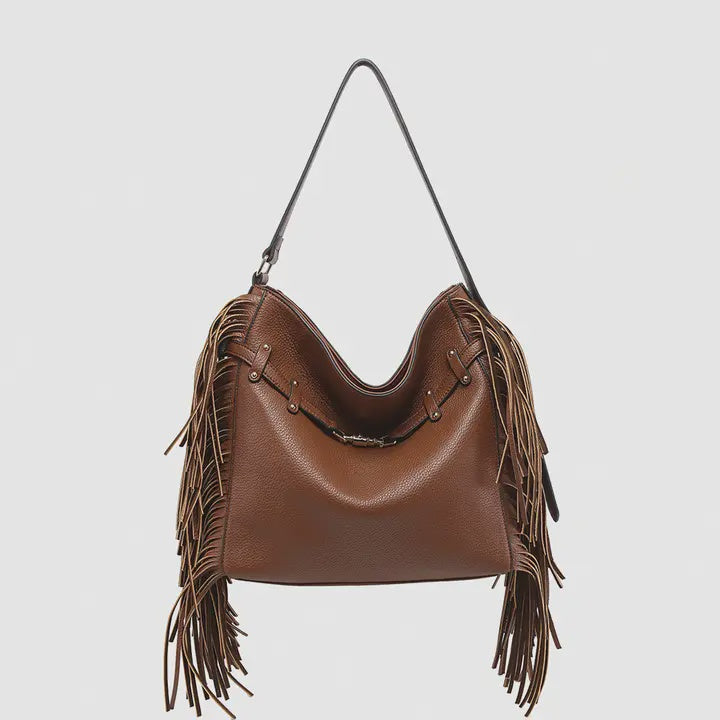 BROWN FRINGE SATCHEL