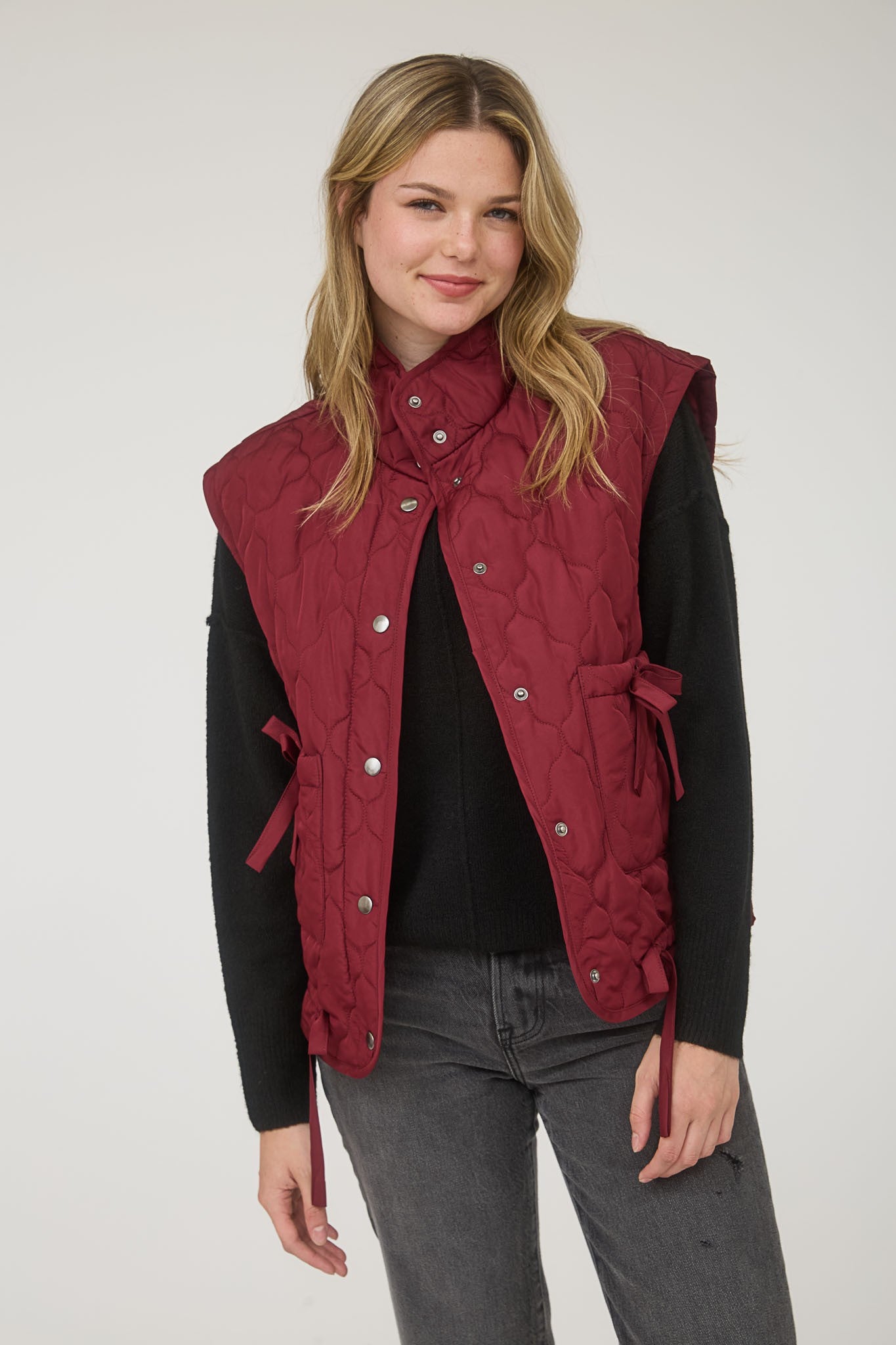 BURGUNDY BOW PUFFER VEST