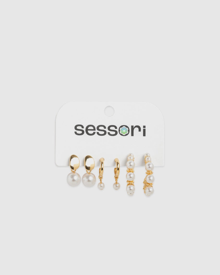 Essential Pearl Drop Hoop Earrings Set of 3