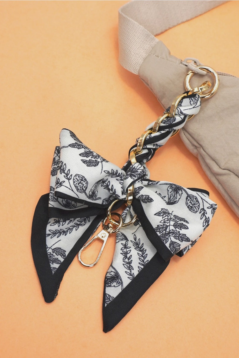 Vintage Floral Silk Bow Bag Charm Keychain