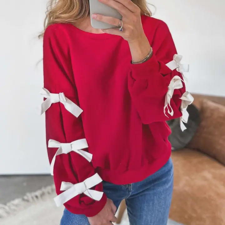 RED VALENTINES BOW SWEATER