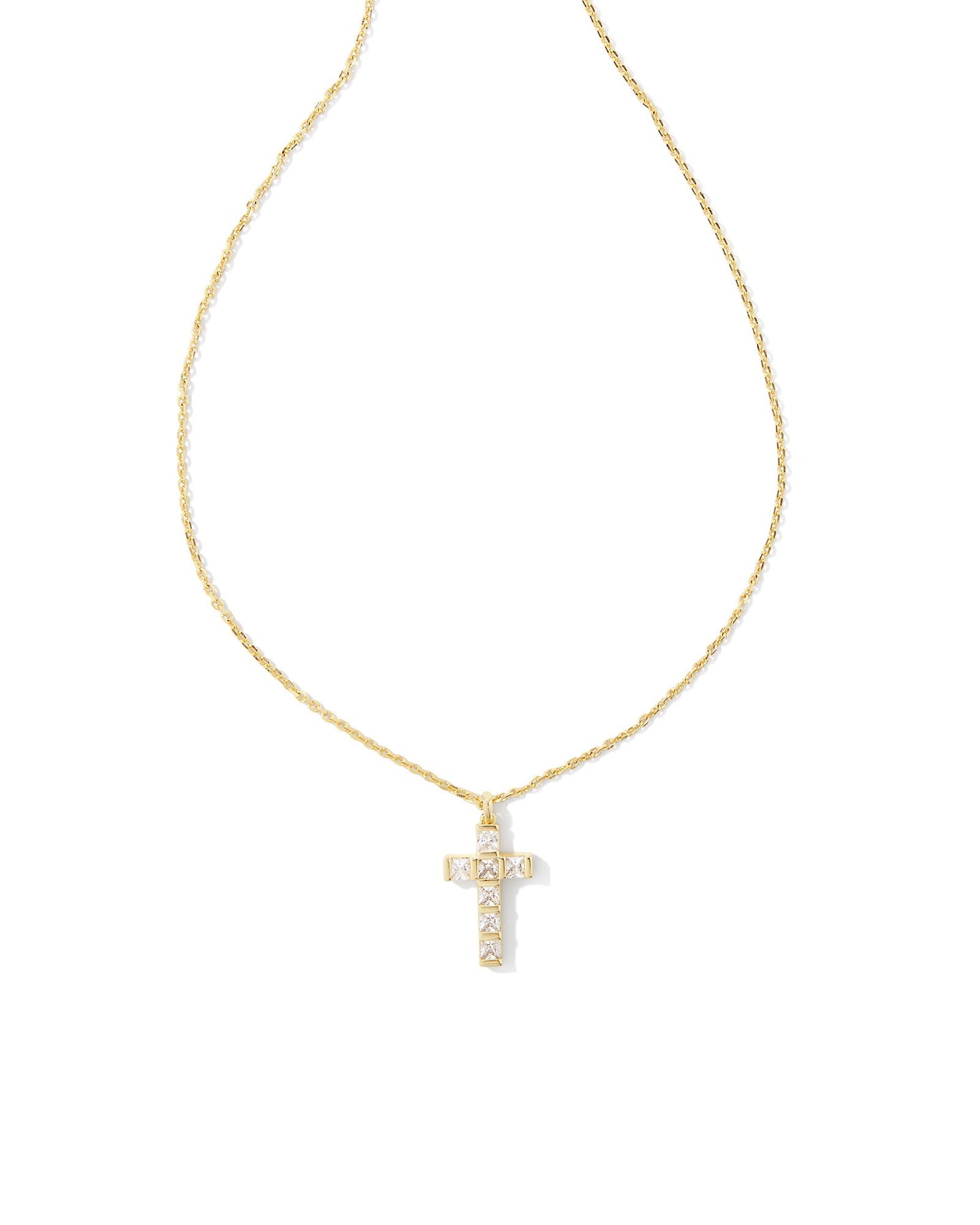 GRACIE CROSS SHORT PENDANT NECKLACE GOLD WHITE CRYSTAL