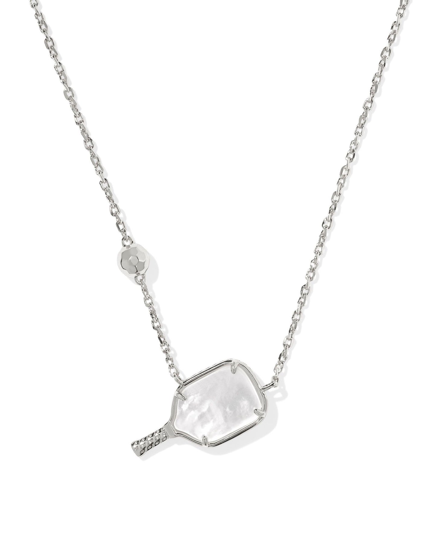 PICKLEBALL SHORT PENDANT NECKLACE SILVER IVORY MOTHER OF PEARL