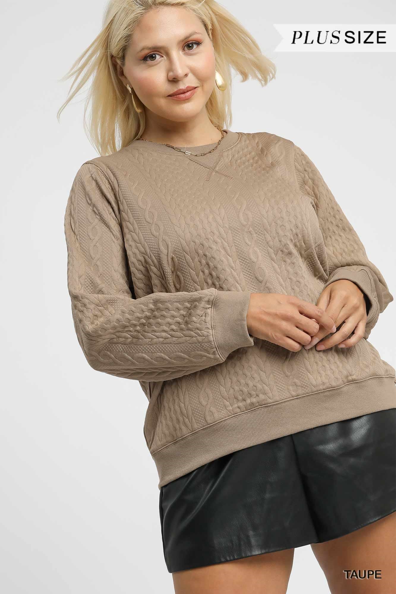CURVY TAUPE CABLE SWEATER
