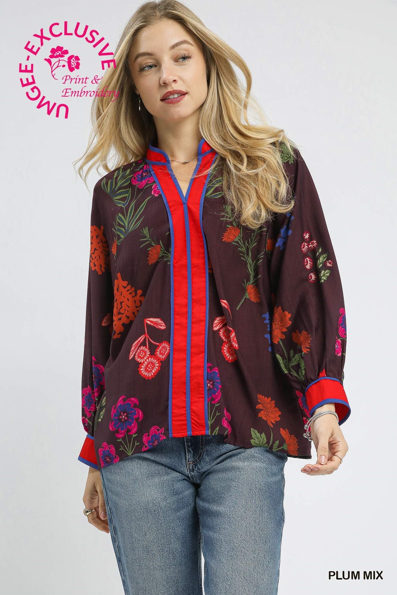 BLACK FLORAL MANDARIN TOP