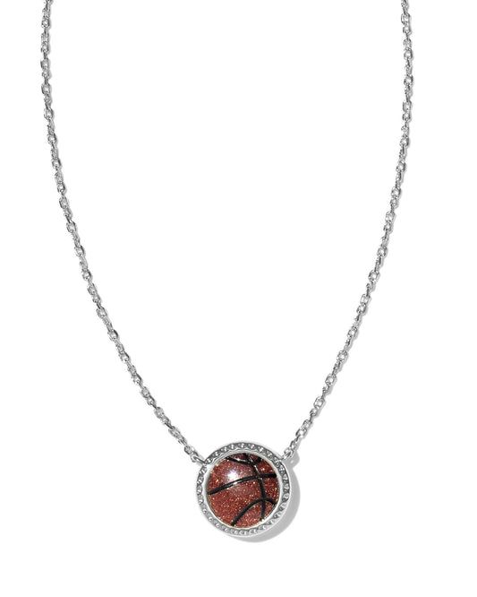 BASKETBALL SHORT PENDANT NECKLACE SILVER ORANGE GOLDSTONE