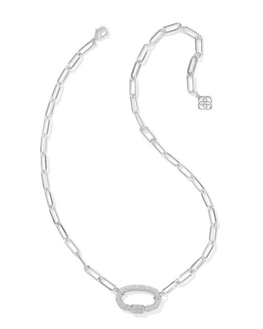 EMERY LINK AND CHAIN NECKLACE SILVER WHITE CRYSTAL