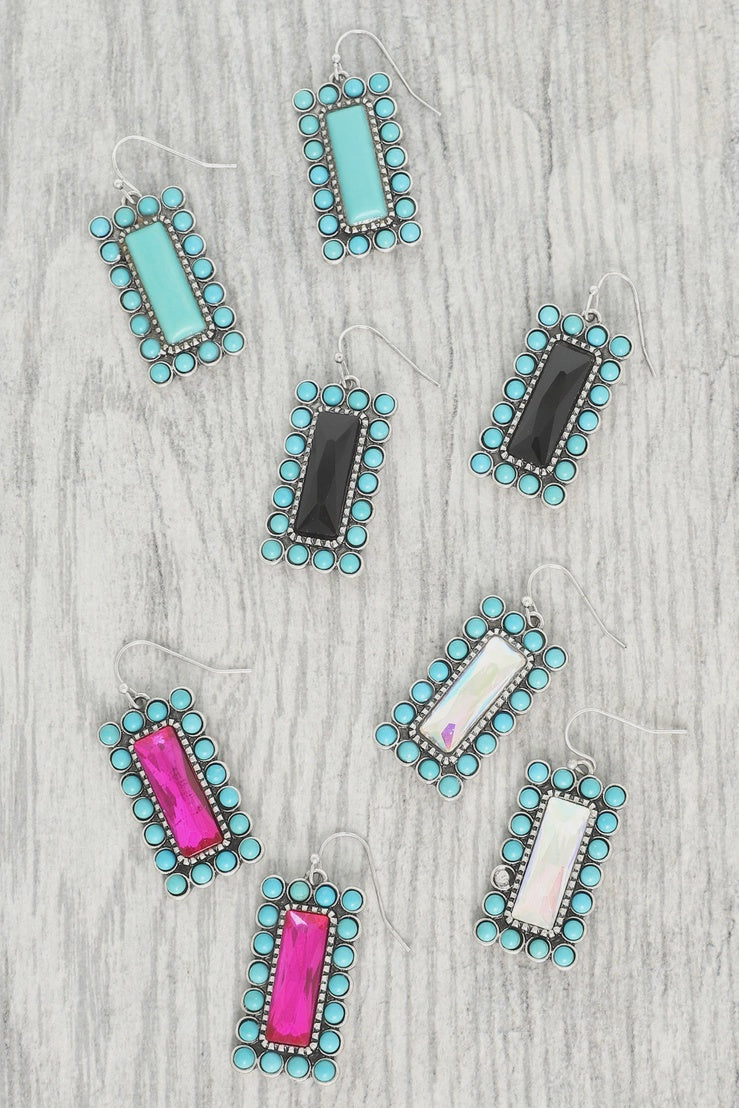 Western Vertical Turquoise Bar Earrings